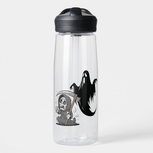 Frightened grim reaper and ghost. water bottle (Front)