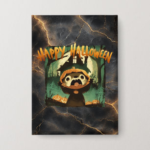 Frightened Otter in Halloween pumpkin costume