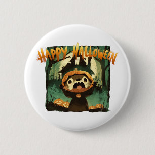 Frightened Otter in Halloween pumpkin costume 6 Cm Round Badge