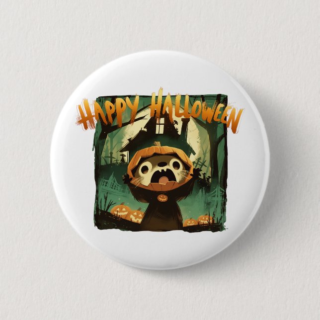 Frightened Otter in Halloween pumpkin costume 6 Cm Round Badge (Front)