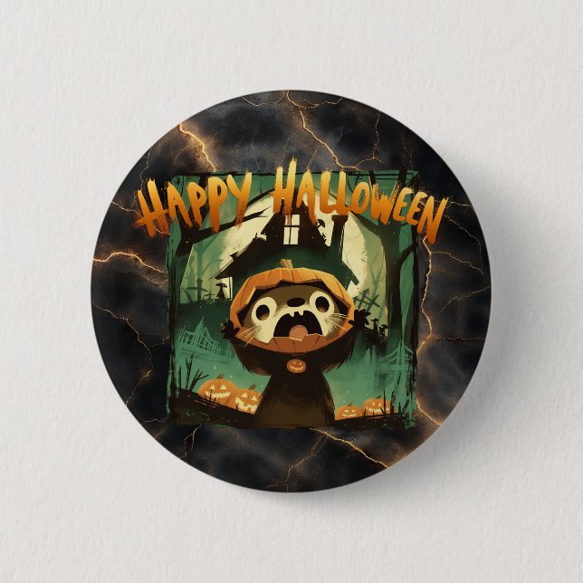 Frightened Otter in Halloween pumpkin costume 6 Cm Round Badge (Front)