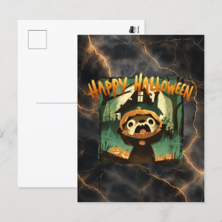 Frightened Otter in Halloween pumpkin costume Holiday Postcard