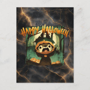 Frightened Otter in Halloween pumpkin costume Holiday Postcard