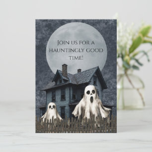 Frightening White Ghosts on a Haunted Background Invitation
