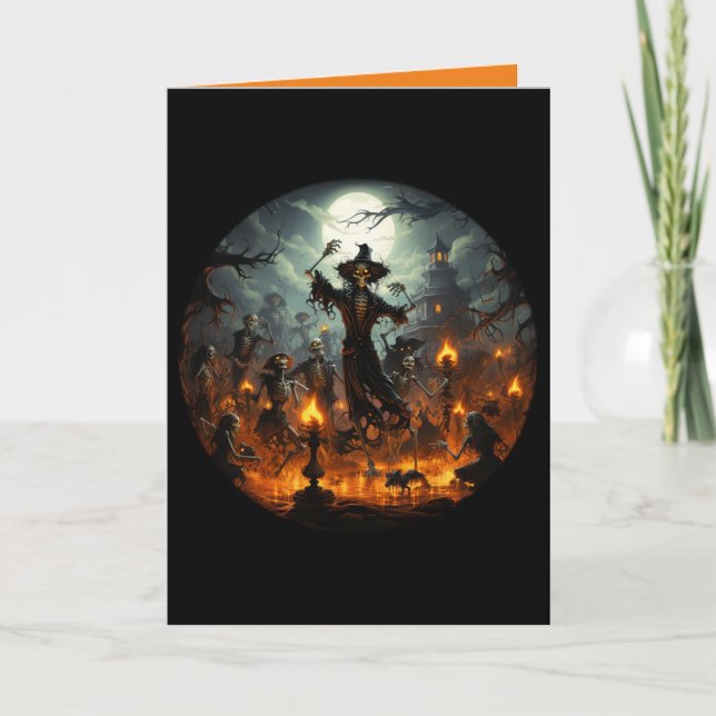 Frightful Skeleton Witches Party Halloween Card (Front)