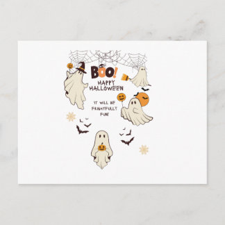 Frightfully Fun Ghosts – Cute Halloween Cartoon  Invitation Postcard