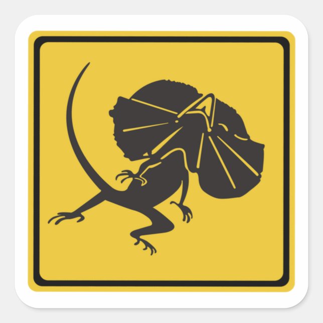 Frill-necked Lizards Crossing, Traffic Sign, AU Square Sticker (Front)
