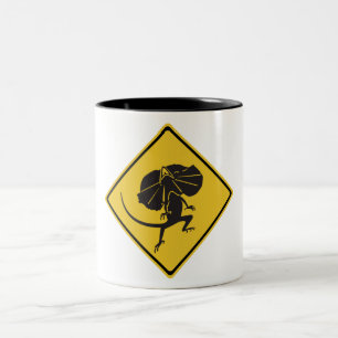 Frill-necked Lizards Crossing, Traffic Sign, AU Two-Tone Coffee Mug