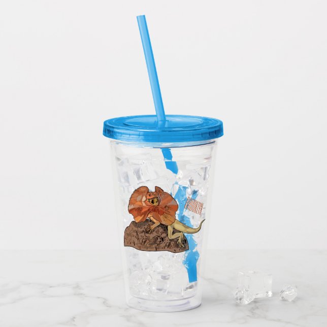 Frilled-neck lizard cartoon illustration acrylic tumbler (Front Ice)