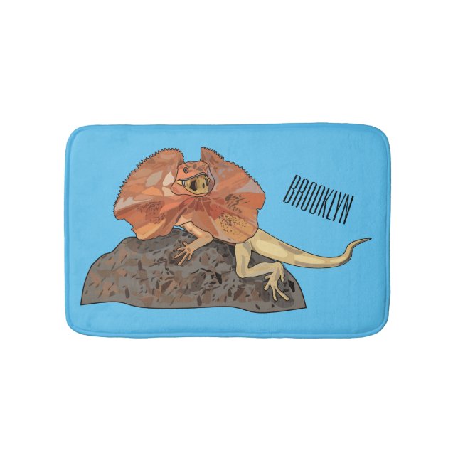Frilled-neck lizard cartoon illustration bath mat (Front)