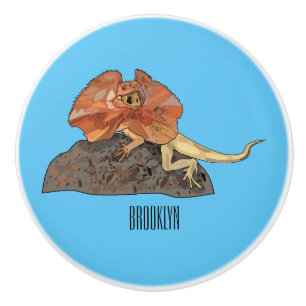 Frilled-neck lizard cartoon illustration ceramic knob