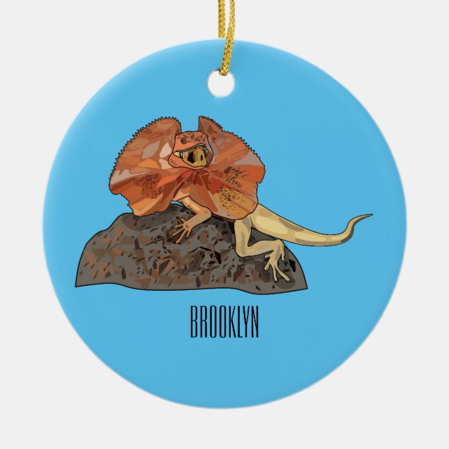 Frilled-neck lizard cartoon illustration ceramic tree decoration (Front)