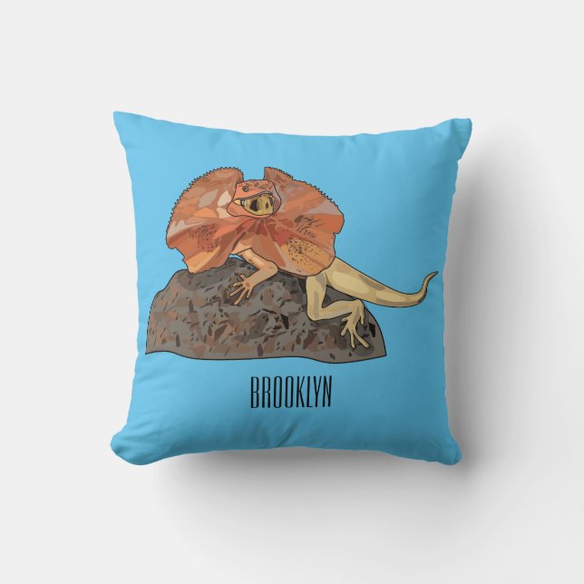 Frilled-neck lizard cartoon illustration cushion (Front)