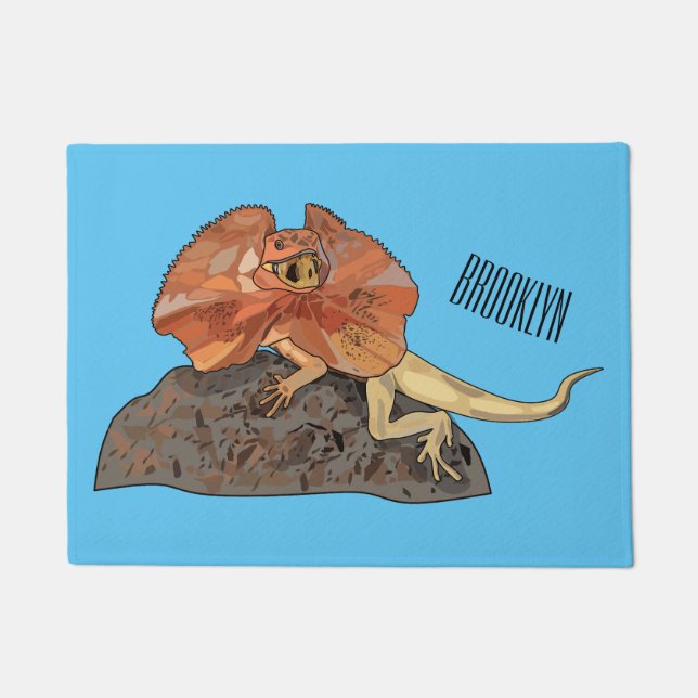 Frilled-neck lizard cartoon illustration doormat (Front)