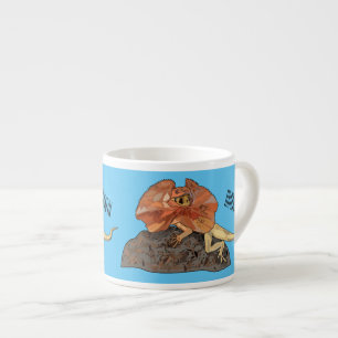 Frilled-neck lizard cartoon illustration espresso cup