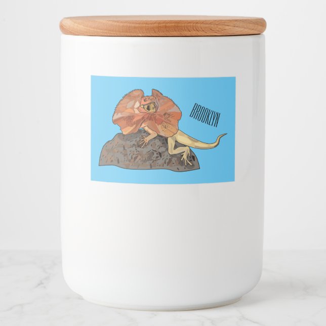 Frilled-neck lizard cartoon illustration food label (Front)