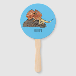 Frilled-neck lizard cartoon illustration hand fan