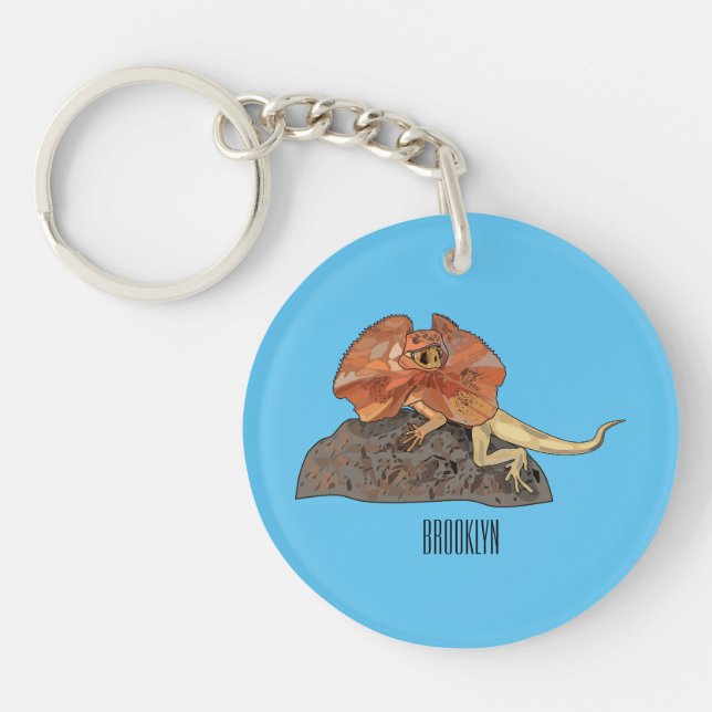 Frilled-neck lizard cartoon illustration key ring (Front)