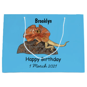 Frilled-neck lizard cartoon illustration large gift bag