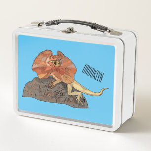 Frilled-neck lizard cartoon illustration metal lunch box