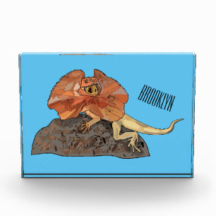 Frilled-neck lizard cartoon illustration photo block