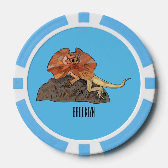 Frilled-neck lizard cartoon illustration poker chips (Front)