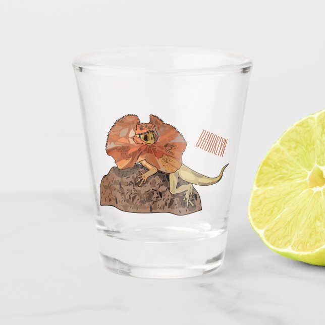 Frilled-neck lizard cartoon illustration shot glass (Front)