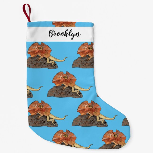 Frilled-neck lizard cartoon illustration small christmas stocking (Front)