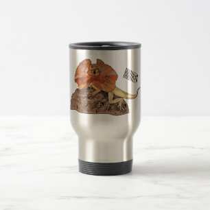 Frilled-neck lizard cartoon illustration travel mug