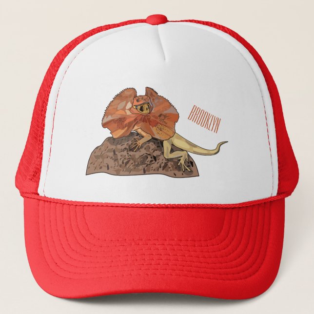 Frilled-neck lizard cartoon illustration trucker hat (Front)