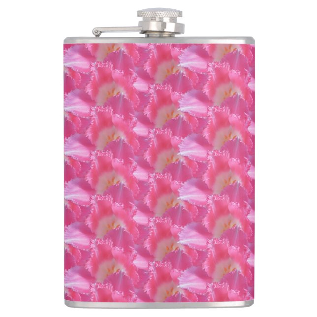 Frilled Pink Tulips – Modern Floral Design Hip Flask (Front)