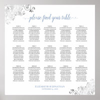 Frilly 15 Table Wedding Seating Chart White & Blue