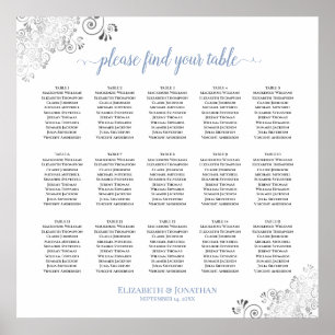 Frilly 15 Table Wedding Seating Chart White & Blue