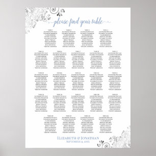 Frilly 23 Table Blue & White Wedding Seating Chart