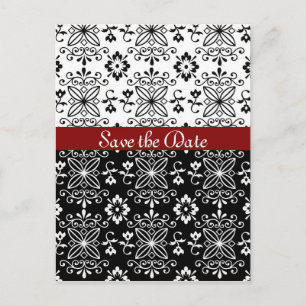Frilly Black, White and Red Save the Date Postcard