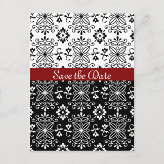 Frilly Black, White and Red Save the Date Postcard