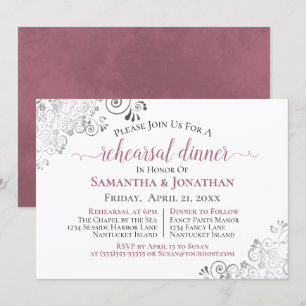 Frilly Elegant Dusty Rose Wedding Rehearsal Dinner Invitation