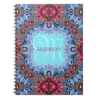 Frilly Fractals Blue Pink Personalised Notebook