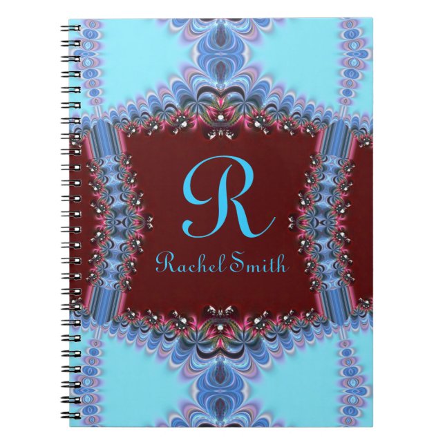 Frilly Fractals Blue Red Personalised Notebook (Front)
