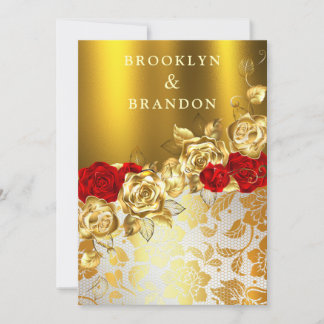 Frilly Gold Burgundy Maroon Simple Elegant Wedding Invitation