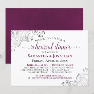 Frilly Magenta on White Wedding Rehearsal Dinner Invitation