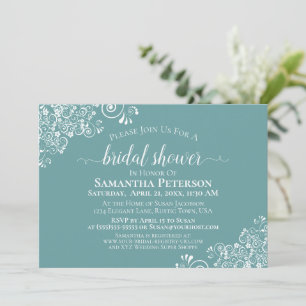 Frilly White Lace on Teal Elegant Bridal Shower Invitation
