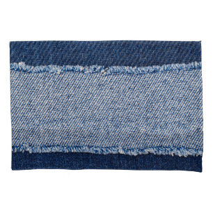 Fringed denim blue jeans frame. pillowcase