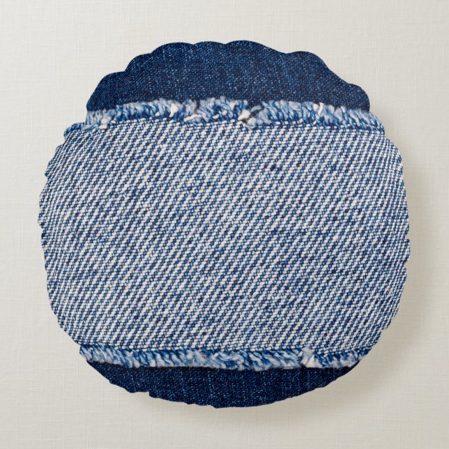 Fringed denim blue jeans frame. round cushion (Front)