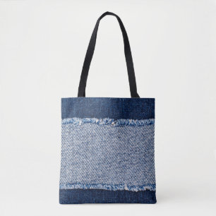 Fringed denim blue jeans frame. tote bag