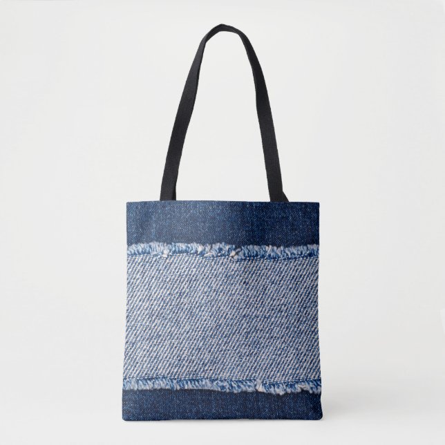 Fringed denim blue jeans frame. tote bag (Front)