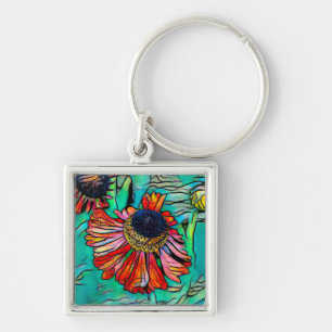 Fringy Helenium with a Stained Glass Look Bottle O Key Ring