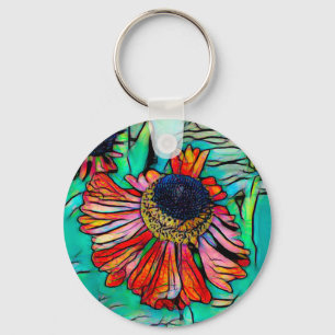 Fringy Helenium with a Stained Glass Look Key Ring