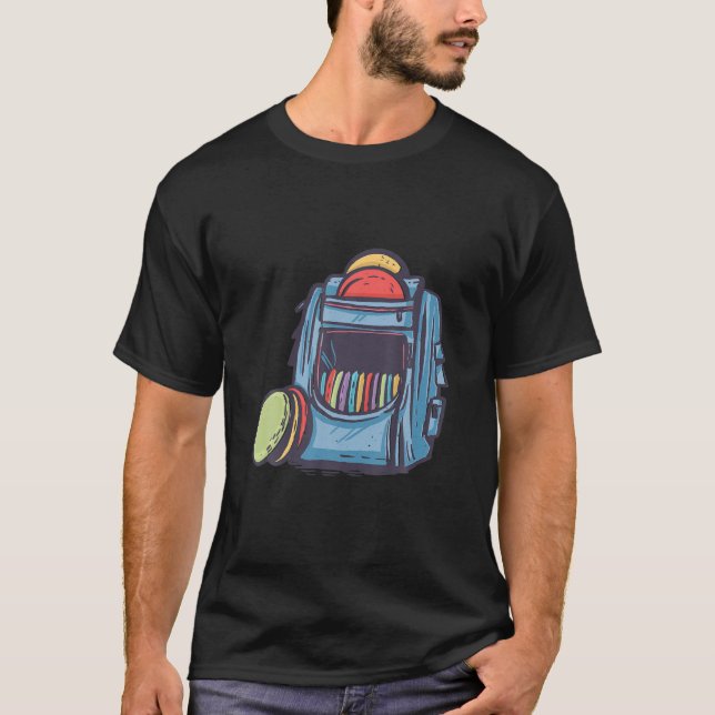 Frisbee Fun Backpack Game Cartoon Fun Cute Art T-Shirt (Front)