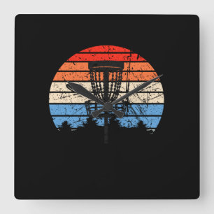Frisbee Golf Disc Golf Retro Square Wall Clock